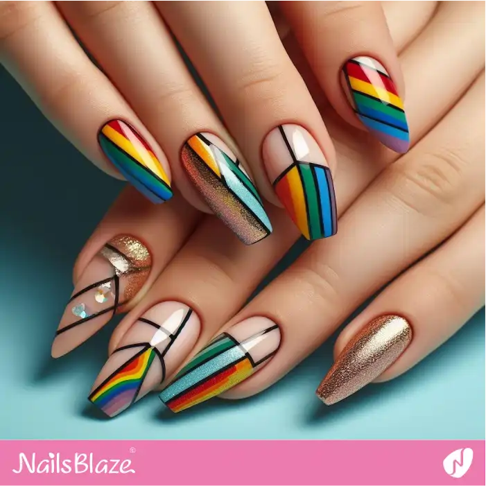 Geometric LGBT Nails with Foil Design | Pride | LGBTQIA2S+ Nails - NB2392